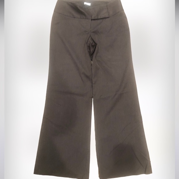 STUDIO Y Brown Pinstripe Professional Dress Wide Leg Pant, Flat Front & Pockets - Picture 3 of 6